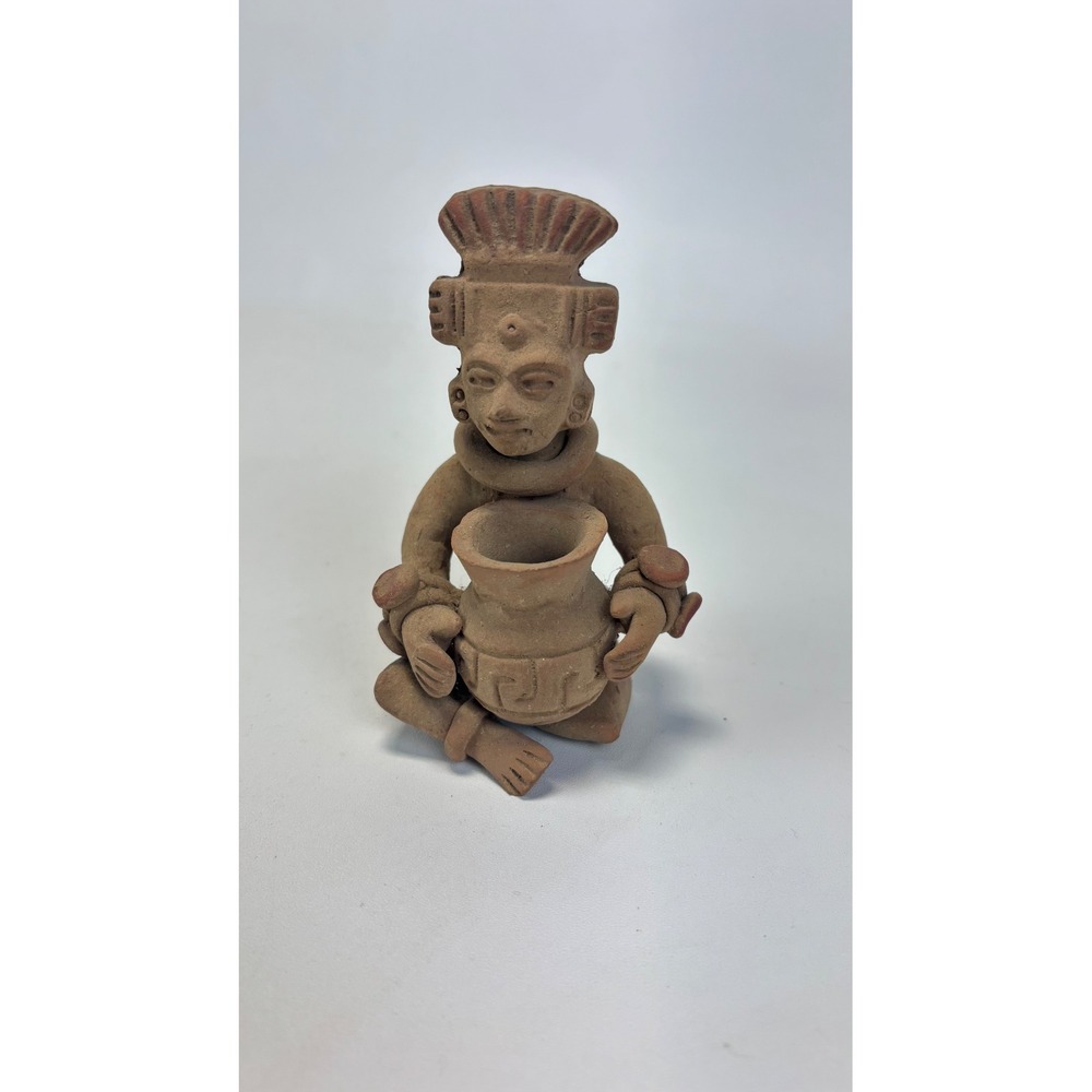 Unbranded Mayan Aztec Style Clay Figurine OS‎ Brown Excellent Terracotta Seated